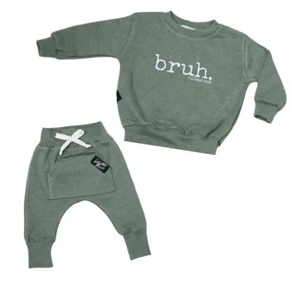 Lullaby Rock - Bruh Sweatshirt & Joggers set in Olive Green - Motherhood