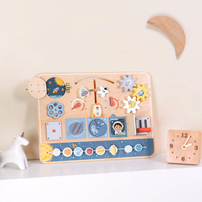 TookyToy - Wooden Space Busy Board - Montessori Activity for Toddlers