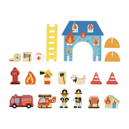 TookyToy - Pretend Play Story Box: Fire Station Toy Set