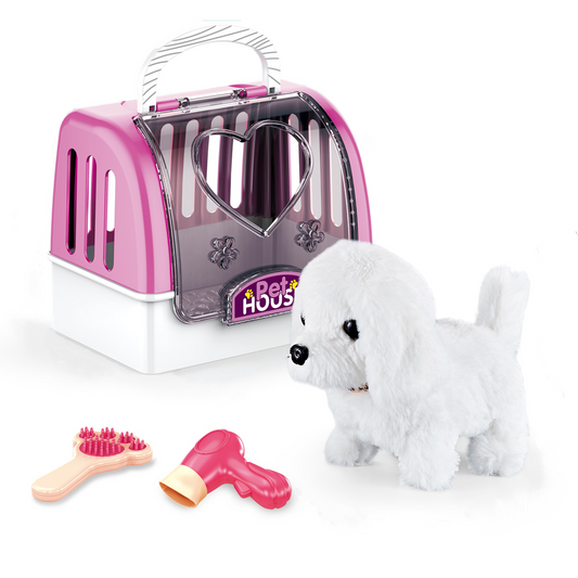 Cogo - Pretend & Play Electric Plush Dog Care Kit with Pet Grooming Accessories - White Dog