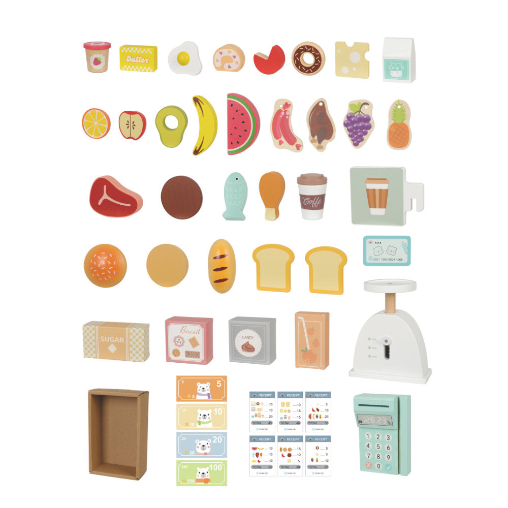TookyToy - Pretend Play Wooden Grocery Store with Accessories - Motherhood