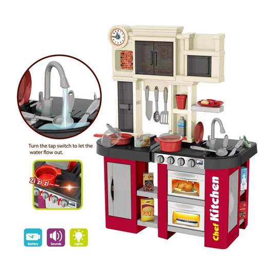 Cogo - Pretend & Play Kitchen Set with Light & Sound Effects - Red - 58 Pieces
