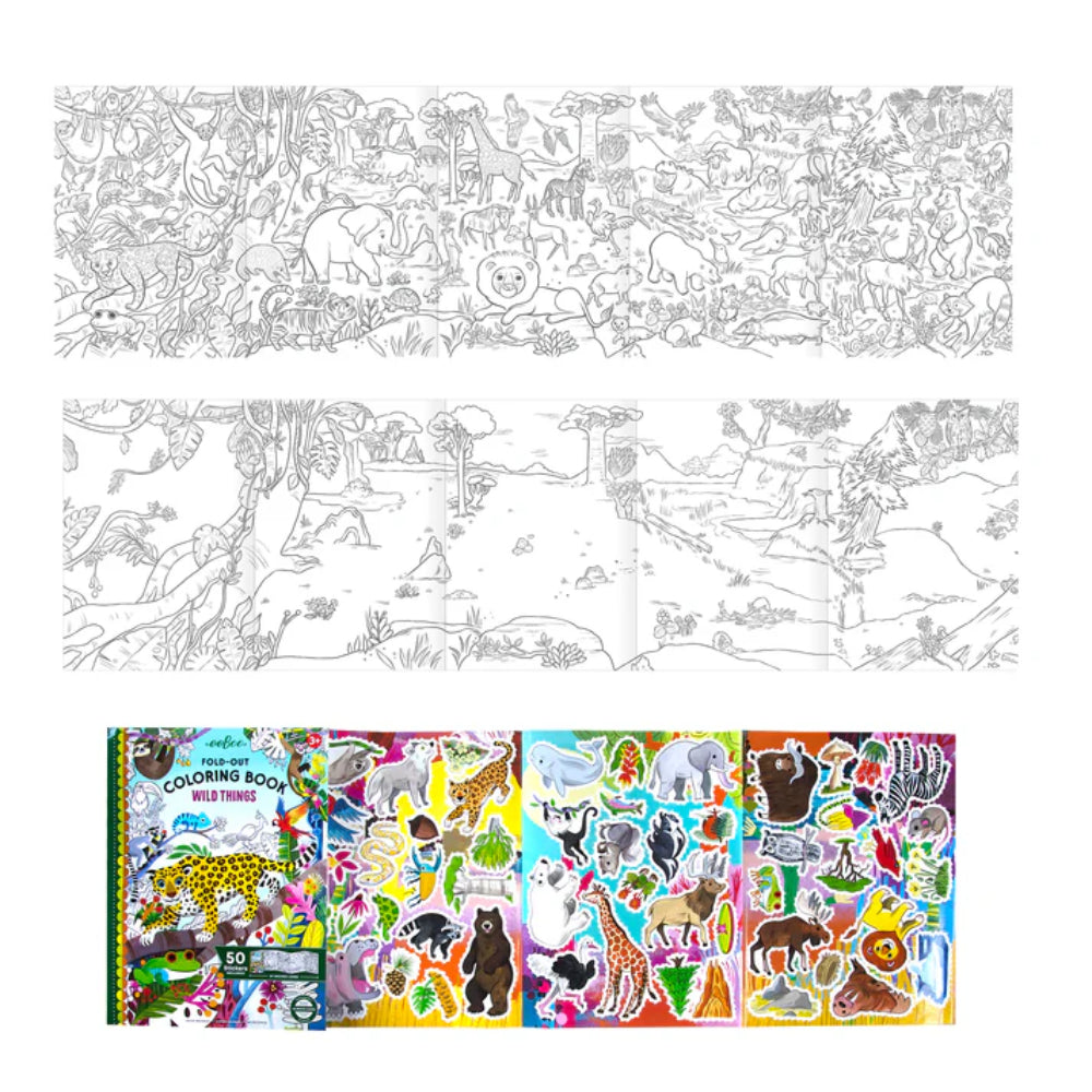 eeBoo - Fold-Out Colouring Book with Stickers - Wild Things