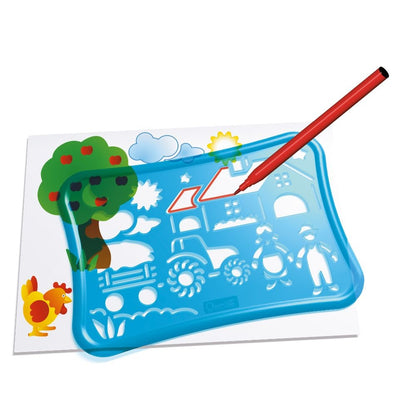 Quercetti - Farm Stencil Art Set - Animal Drawing & Colouring Activity for Kids