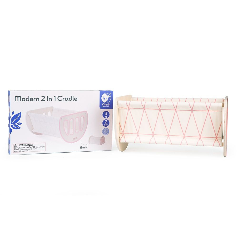 Classic World - Pretend & Play - 2-in-1 Modern Doll Cradle & Bed