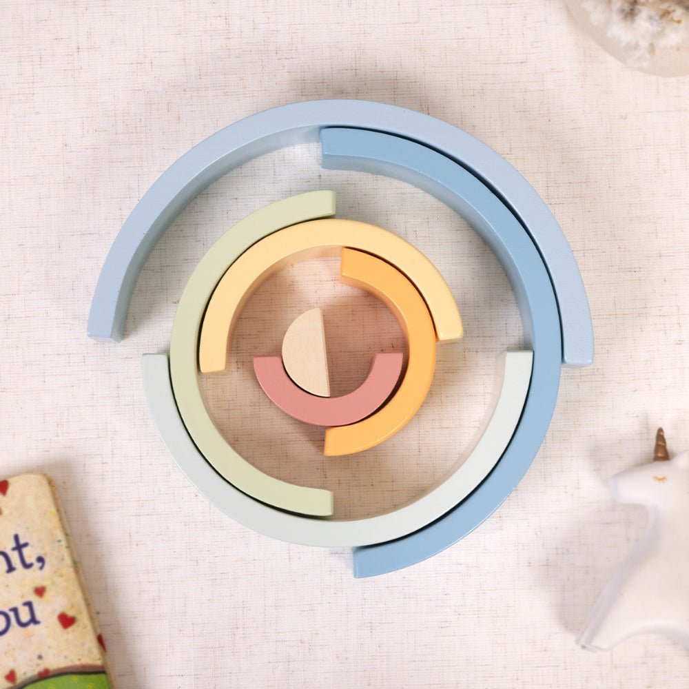 TookyToy - Pastel Rainbow Stacker - Wooden Ring Fine Motor Stacking Toy