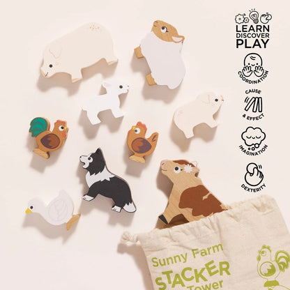 Le Toy Van - Wooden Farmyard Stacking Animals & Bag - 10pcs