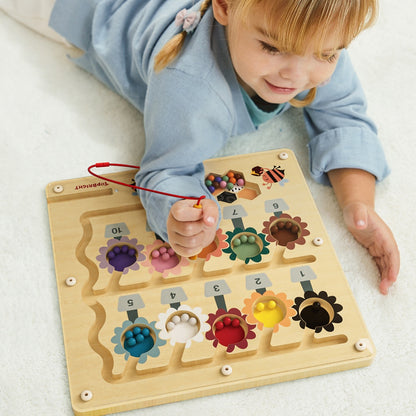 TopBright - Wooden Busy Bee Magnetic Maze - Colour Sorting & Matching Toy