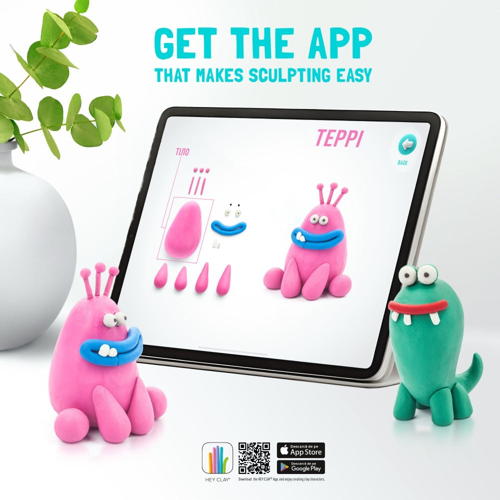 Hey Clay - Modelling Air-Dry Clay with Fun Interactive App - Monsters, 15 cans