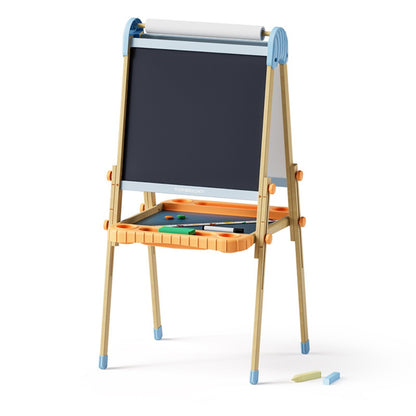 TopBright - 2 in 1 Deluxe Standing Art Easel - Adjustable Height - Black & White Board with Paper & Paint Holder - 54 x 49 x 112 cm