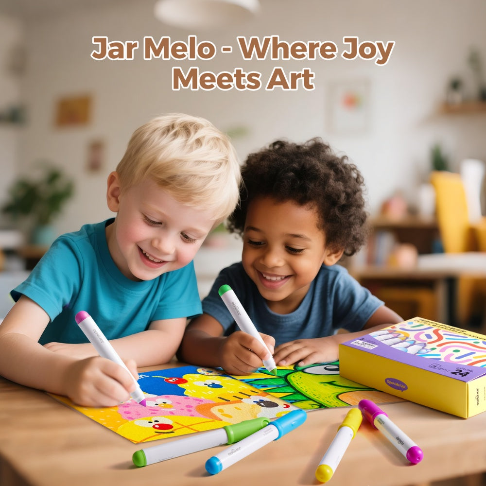 Jar Meló - Washable Markers - 24 Non-Toxic Colours with Conical Tips