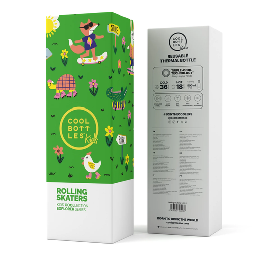 Cool Bottles - Kids Triple-Insulated Water Bottle - Rolling Skaters 500ml