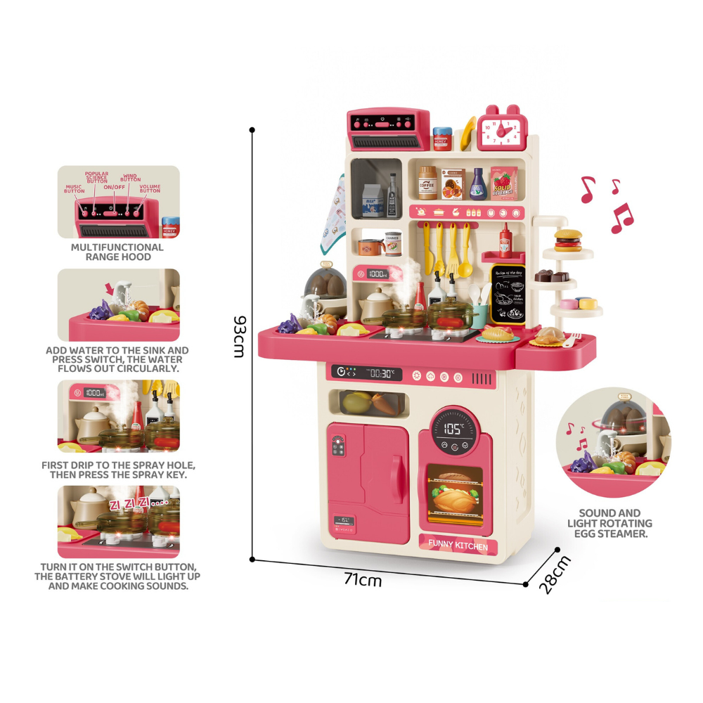 Cogo - Pretend & Play Kitchen Set with Light & Sound Effects - Pink - 89 Pieces