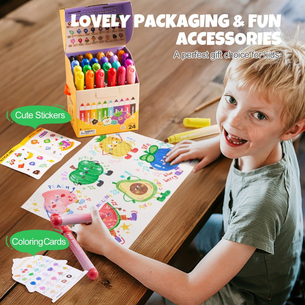 Jar Meló - Scented Markers - 24 Washable Non-Toxic Colours