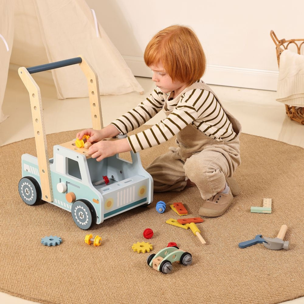 TookyToy - 2-in-1 Wooden Tool Bench & Baby Walker - 46 Pieces