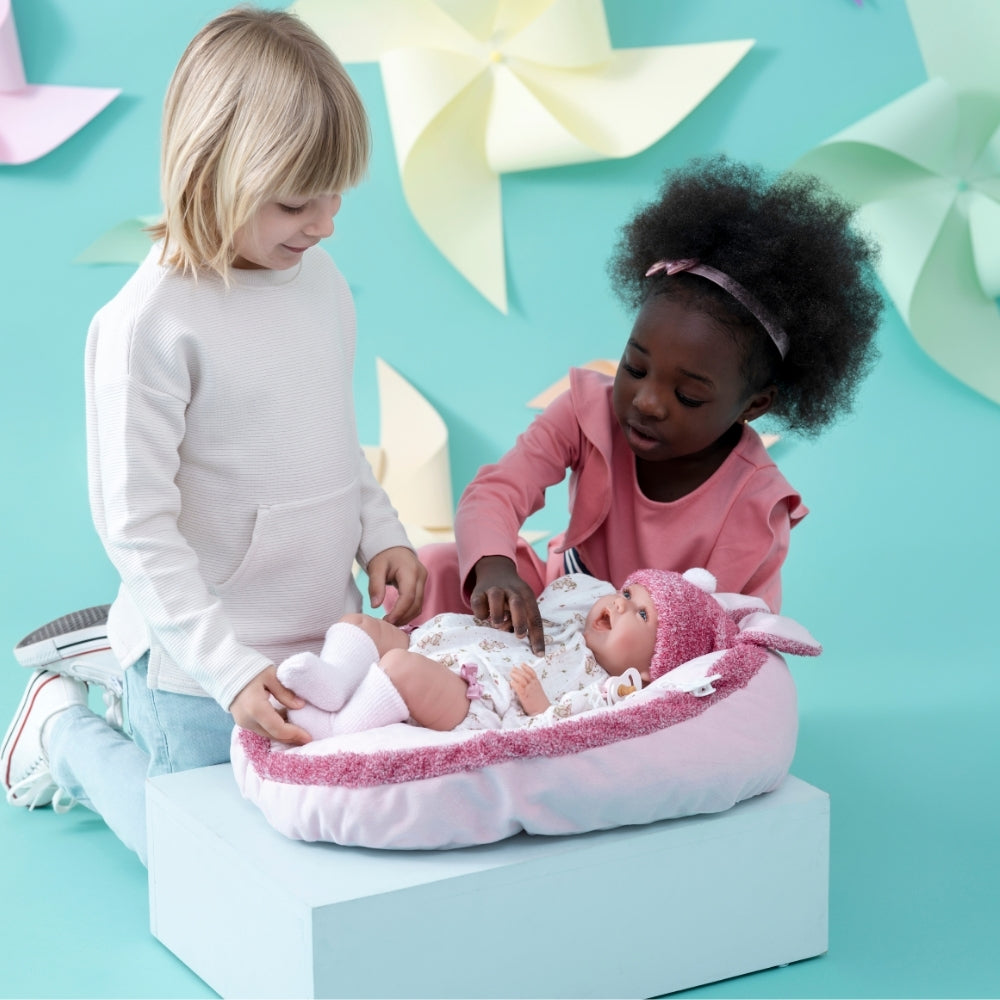 Llorens - Baby Girl Doll with Laughing Mechanism, Outfit & Pink Cushion: Mimi - 42cm