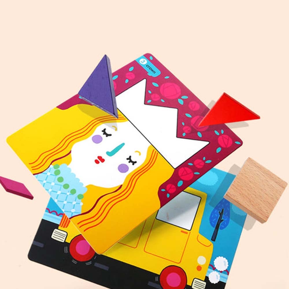 Jar Meló - Wooden Tangram Puzzle - Geometric Blocks with Activity Cards for Kids