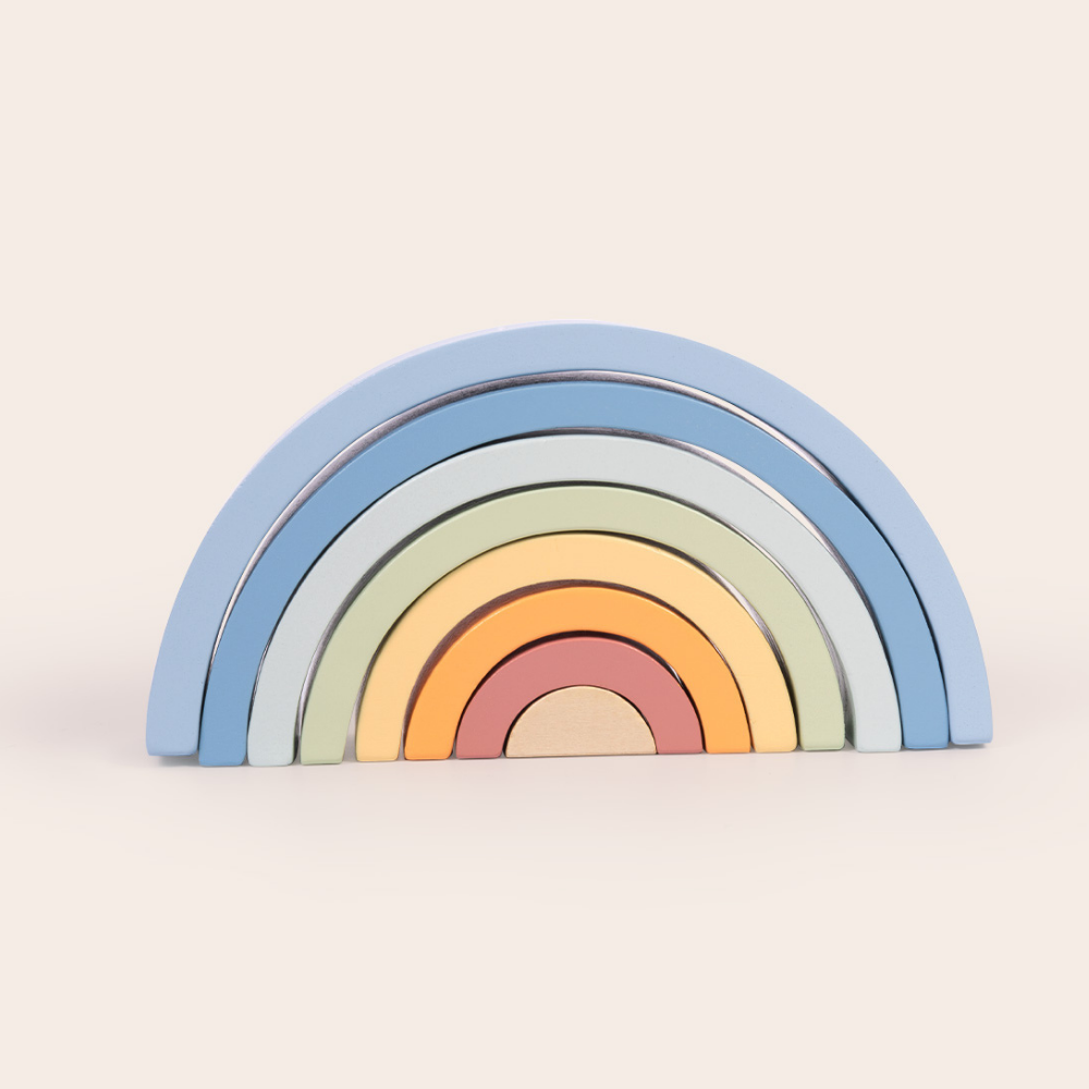 TookyToy - Pastel Rainbow Stacker - Wooden Ring Fine Motor Stacking Toy