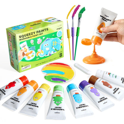 Jar Meló - Washable Squeezy Paint Set for Kids - 8 Colours with Brushes & Palette