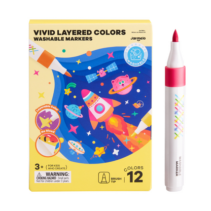 Jar Meló - Fine Tip Washable Markers - 12 Vivid Colours