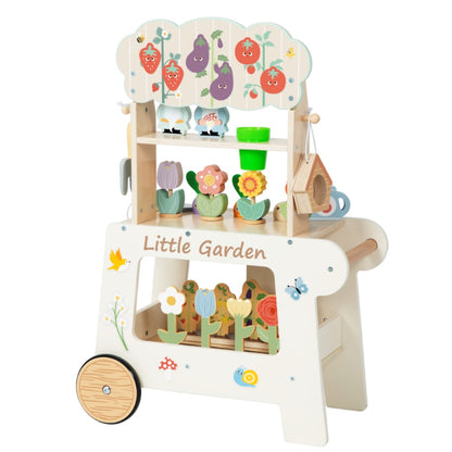 TookyToy - Pretend Play Wooden Gardening Cart Set - 53 Pieces