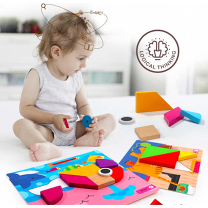 Jar Meló - Wooden Tangram Puzzle - Geometric Blocks with Activity Cards for Kids