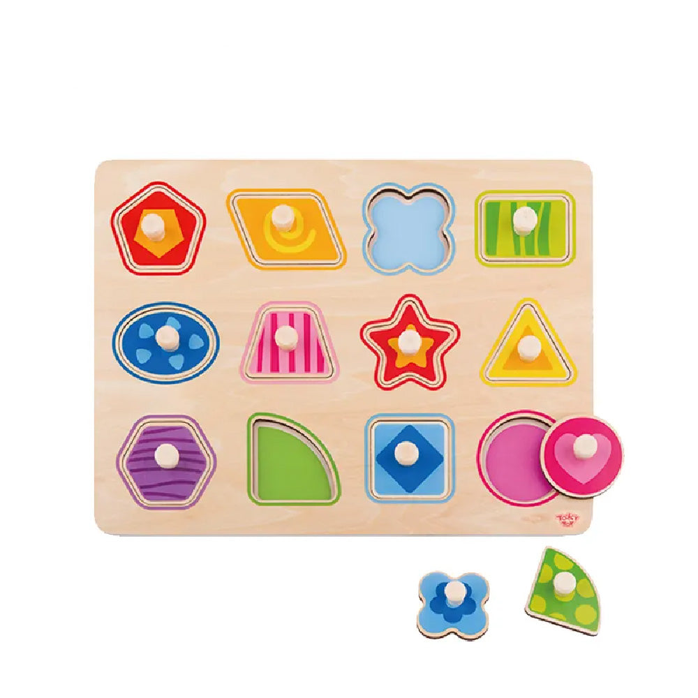 TookyToy - Wooden Peg Puzzle - Shapes & Colours