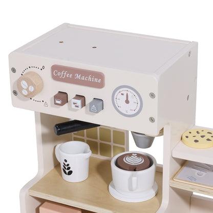 TookyToy - Pretend Play Wooden Cafe Coffe Shop Toy Set - 27 Pieces