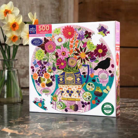 eeBoo - Fruits & Flowers Still Life 500 Piece Round Puzzle
