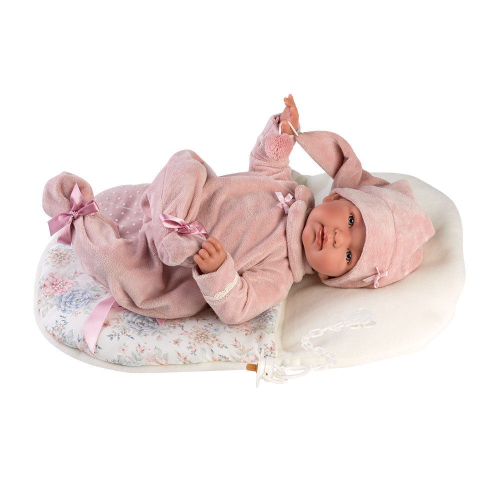 Llorens - Tina Baby Girl Doll with Clothing, Accessories & Multi-Functional Vintage Cushion - 44cm (Mechanism Optional)