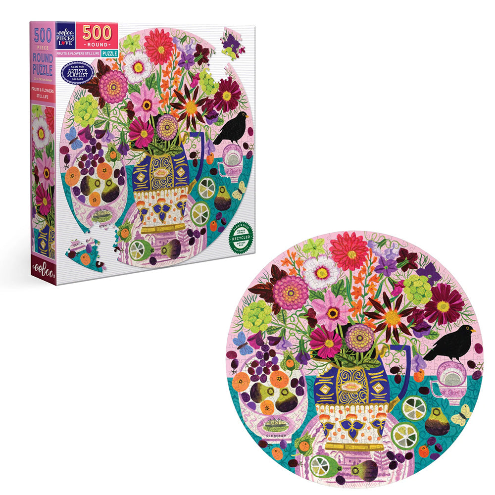 eeBoo - Fruits & Flowers Still Life 500 Piece Round Puzzle
