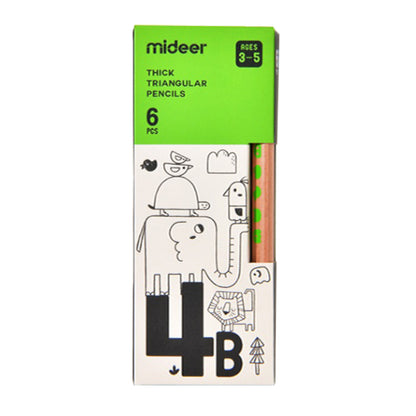 Mideer - Triangular 4B Pencils - 6 Thick Easy Grip Pencils for Early Writing