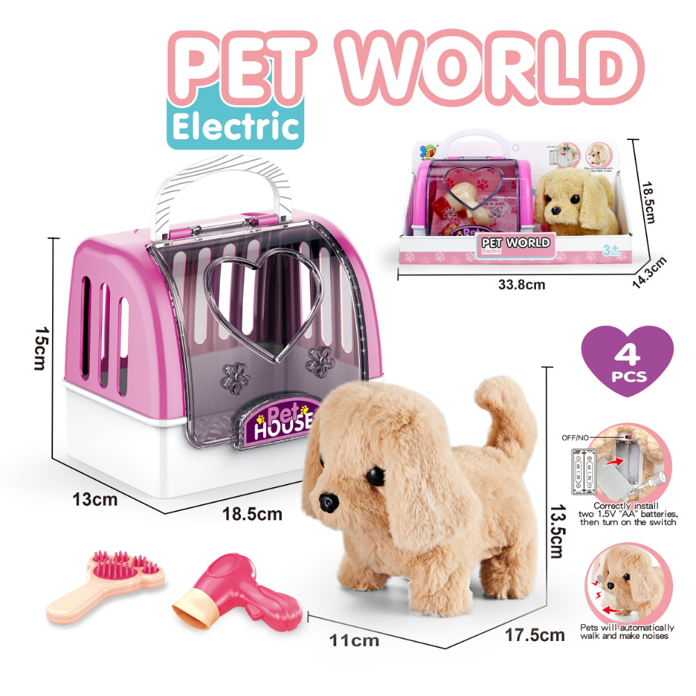 Cogo - Pretend & Play Electric Plush Dog Care Kit with Pet Grooming Accessories - Brown Dog