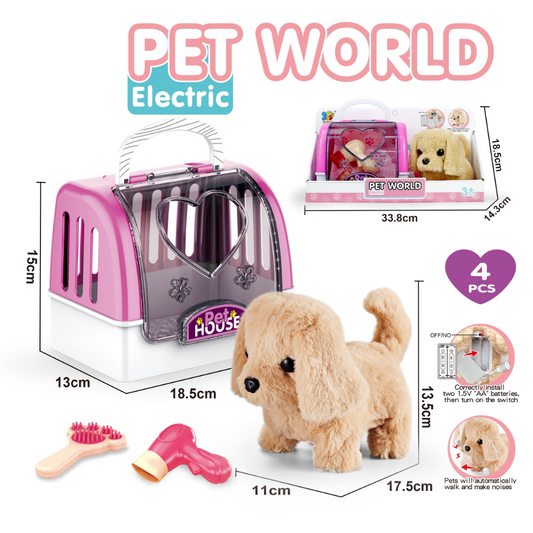Cogo - Pretend & Play Electric Plush Dog Care Kit with Pet Grooming Accessories - Brown Dog
