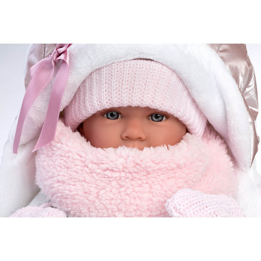Llorens - Baby Girl Doll with Crying Mechanism, Carry Cot, Clothing & Accessories: Mimi - 42cm