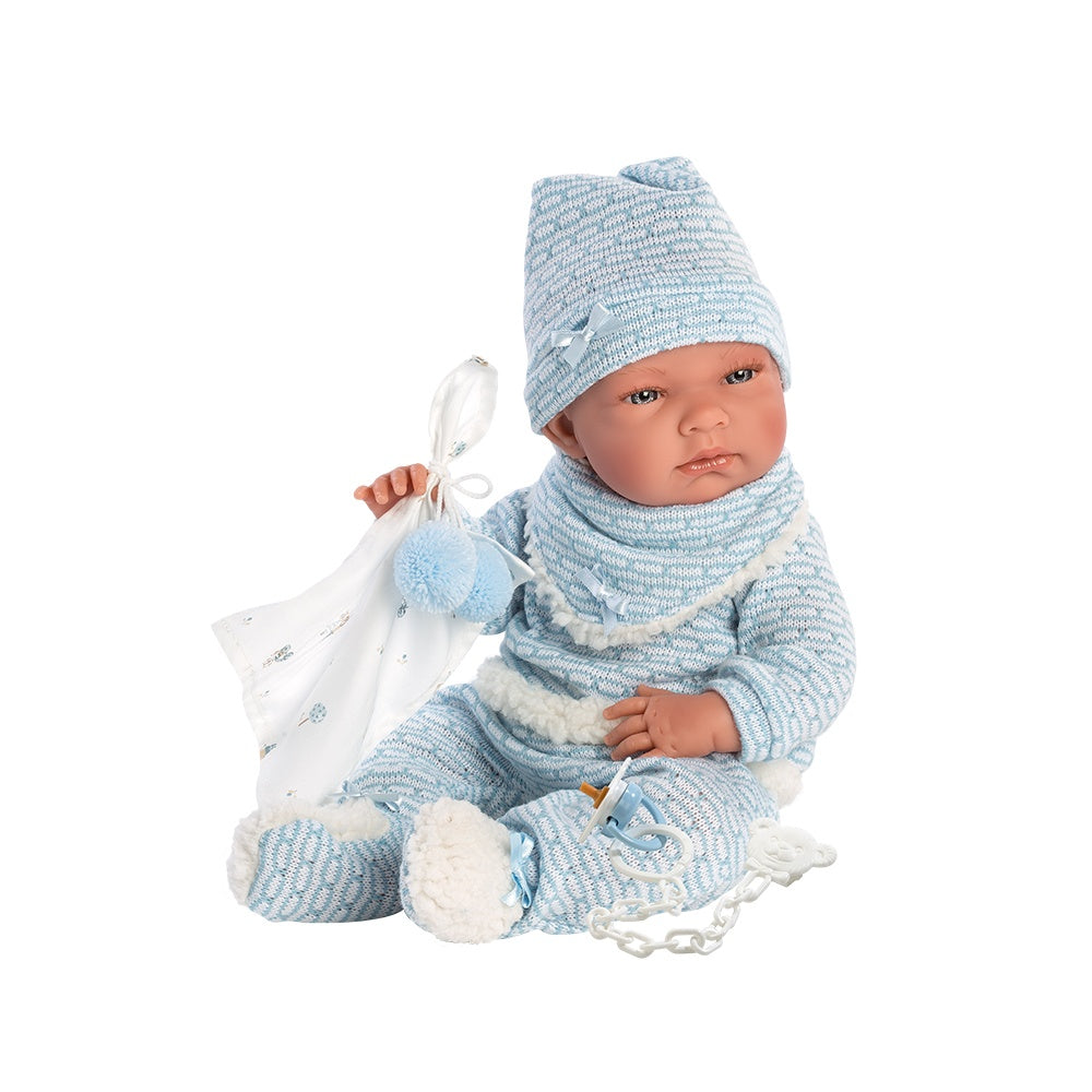 Llorens - Anatomically Correct Baby Boy Doll with Blue Outfit & Cushion: Nico - 40cm