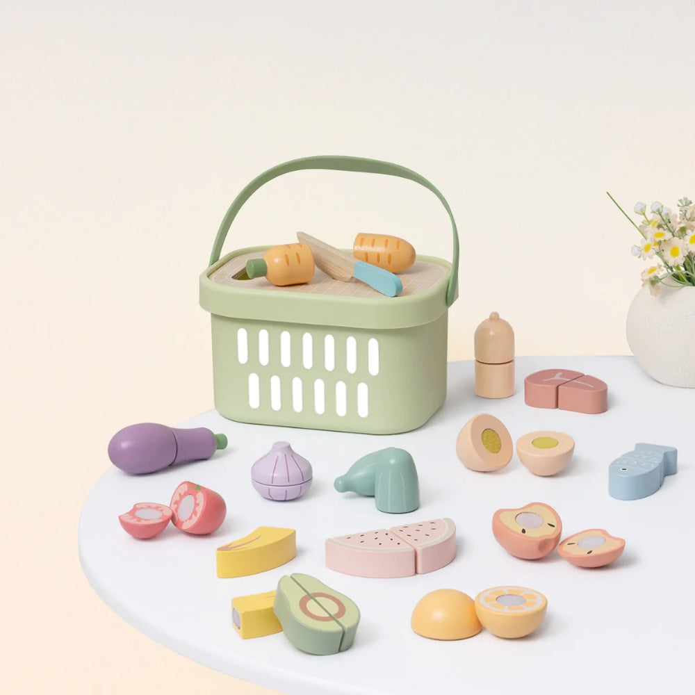TookyToy - Wooden Cutting Food Play Set in Portable Storage Box - 31 Pieces