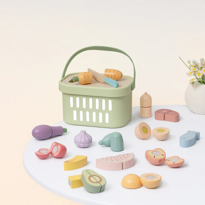 TookyToy - Wooden Cutting Food Play Set in Portable Storage Box - 31 Pieces