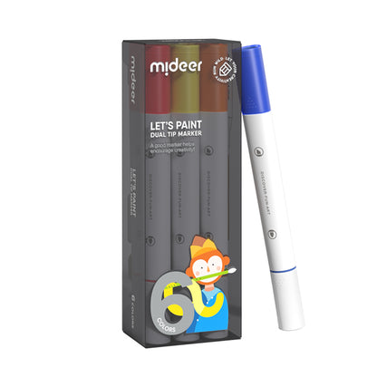 Mideer - Translucent Dual Tip Markers 6 Colours - Fine & Broad Tips