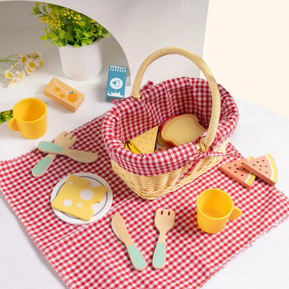 TookyToy - Pretend Play Wooden Picnic Basket Toy Set