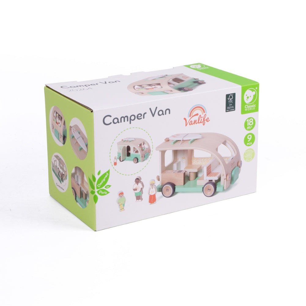 Classic World - Pretend & Play Camper Van Doll House - Wooden Play Set - 9pcs