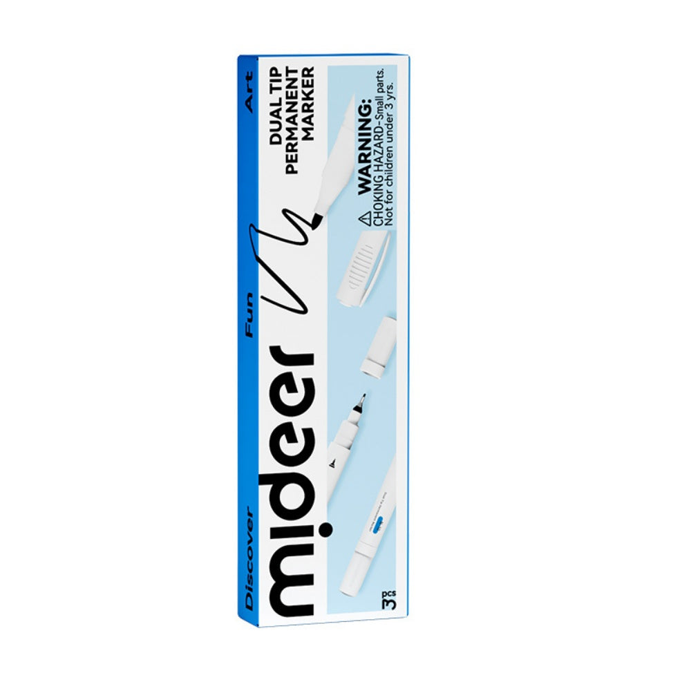 Mideer - Dual-Tip Permanent Markers Fine & Broad Waterproof 3 Pack