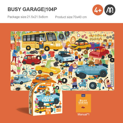 Mideer - Gift Box Jigsaw Puzzle for Kids - Busy Garage - 104 Pieces