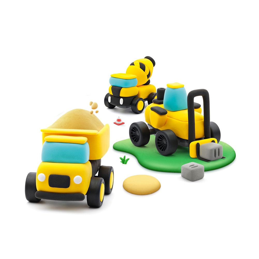 Hey Clay - Modelling Air-Dry Clay with Fun Interactive App - Construction Cars, series Motors, 12 cans