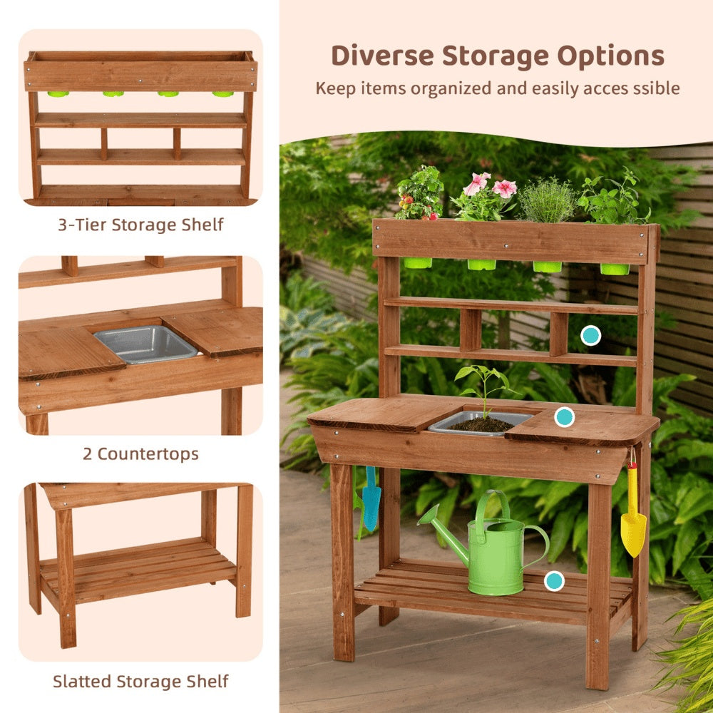 TookyToy - Kids Outdoor Potting Bench Mud Kitchen with Removable Sink