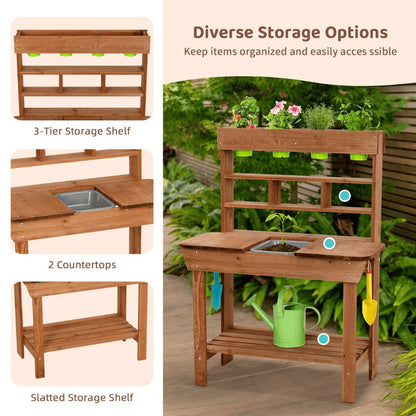 TookyToy - Kids Outdoor Potting Bench Mud Kitchen with Removable Sink