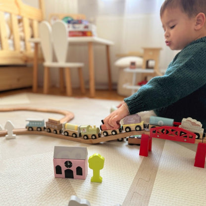 TookyToy - Wooden Train Set - Pastel - 13 Pieces