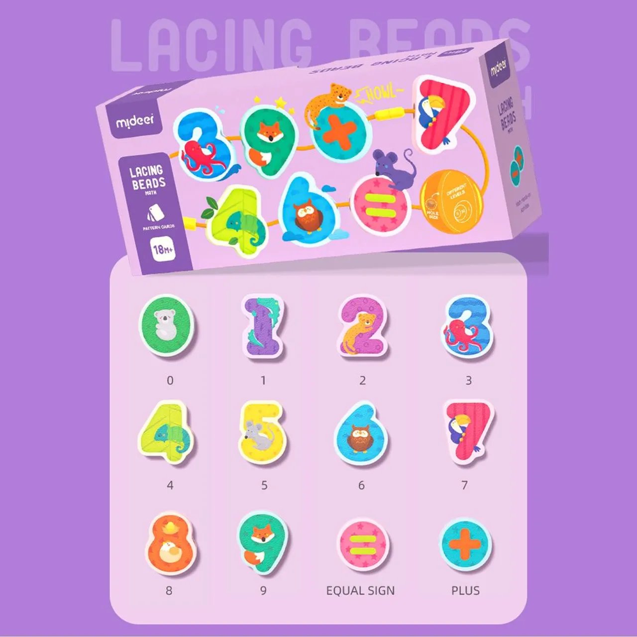 Mideer - Lacing Beads Numbers & Animals - Threading Activity for Kids