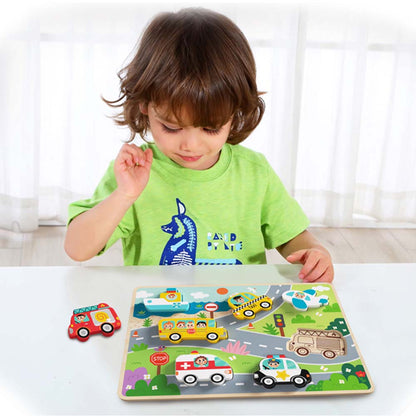 TookyToy - Wooden Chunky Transportation Puzzle - Motherhood