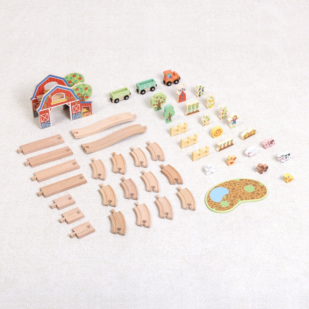 TookyToy - Wooden Farm Train Track Set - 50 Pieces